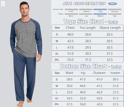 PrinStory Mens Pajama Set Sleepwear Pjs Long Sleeve Top and Pants Sleep Sets Navy Blue