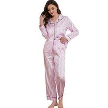 U2SKIIN Women Satin Pajamas Set, Long Sleeve Silk Pajamas for Women Striped Button Down 2-Piece Pj Set, Light Pink Stripe, Medium