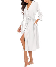 Women Kimono Robes Lightweight Long Robe Knit Bathrobe Soft Sleepwear V-Neck Loungewear for Women (M, C-White)