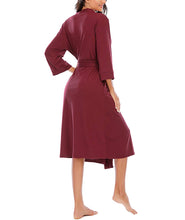 Women Kimono Robes Lightweight Cotton Long Robe Knit Bathrobe Soft Sleepwear V-Neck Loungewear for Women Burgundy dark M