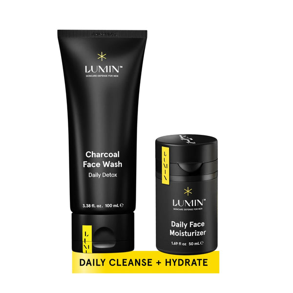 Lumin - Dynamic Duo - Skin Care kit for Men - Includes: Charcoal Face Wash Daily Detox & Daily Face Moisturizer,Suitable for all skin types, Daily Use, Two Month Supply