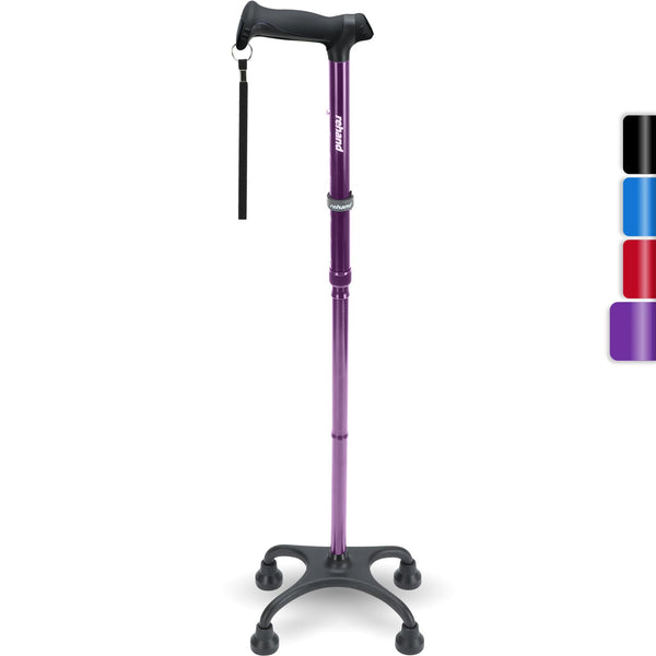 Rehand Quad Cane, Walking Cane with Ergonomic Handle Ever and Graceful 4-Pronged Base for Extra Stability, Adjustable Walking Sticks for Right or Left Handed Men & Women and Seniors [Purple]