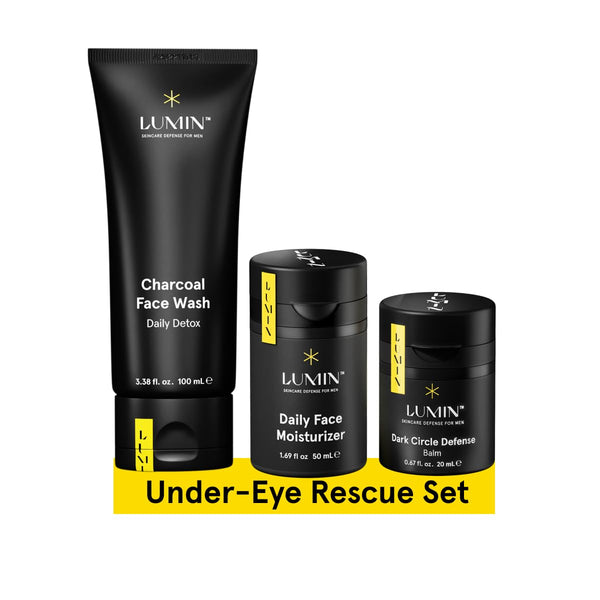 Lumin - No Baggage Trio - A skincare kit, Includes: Charcoal Face Wash Daily Detox, Daily Face Moisturizer & Dark Circle Defense Balm, Ideal for fine lines & dark circles, Suitable for all skin types