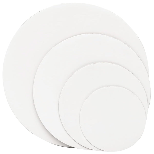 qiqee 32 Packs Cake Boards Round 6/8/10/12 Inch White Cake Circles Rounds Base Food-Grade Cardboard Cake Plate（4 Size/8pcs Each,Thinner But Stronger）