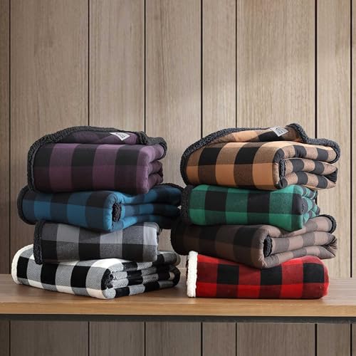 Eddie Bauer - Blanket, Super Soft Reversible Sherpa & Brushed Fleece Bedding, Throw Blankets for Couch, Ideal for Lounging (Cabin Plaid Black)