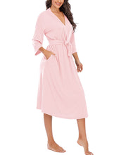 Women Kimono Robes Lightweight Long Robe Knit Bathrobe Soft Sleepwear V-Neck Loungewear for Women S-XXL (Light pink, Medium)