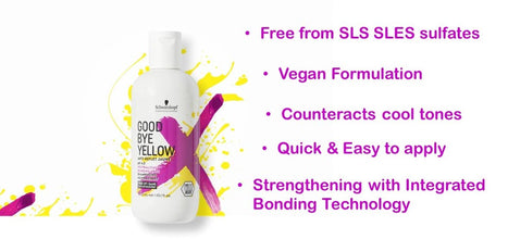 Schwarzkopf Goodbye Yellow Neutralizing Shampoo Purple Shampoo for Blonde Hair - Colour Toner Eliminates Brassy Yellow Tones for Blonde or Bleached Hair - Paraben & Sulphate-Free