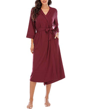 Women Kimono Robes Lightweight Cotton Long Robe Knit Bathrobe Soft Sleepwear V-Neck Loungewear for Women Burgundy dark M