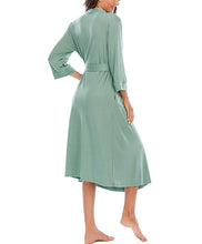 Women Kimono Robes Lightweight Cotton Long Robe Knit Bathrobe Soft Sleepwear V-Neck Loungewear for Women S-XXL (Celadon Green, Medium)