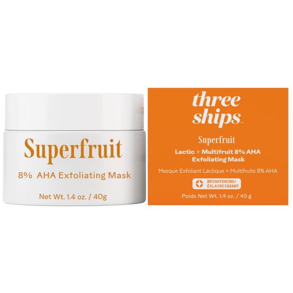 Three Ships Superfruit Lactic and Multifruit 8% AHA Exfoliating Mask – As Seen on Dragons’ Den – Natural Vegan Face Mask Scrub – Exfoliating Treatment Mask for Face – All Skin Types, 1.4 oz