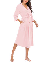 Women Kimono Robes Lightweight Long Robe Knit Bathrobe Soft Sleepwear V-Neck Loungewear for Women S-XXL (Light pink, Medium)