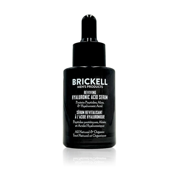 Brickell Men's Anti Aging Hyaluronic Acid Serum for Face, Reviving Day Serum for Men, Natural and Organic Vitamin C Face Serum with Protein Peptides to Restore Firmness and Collagen, 30ml, Scented