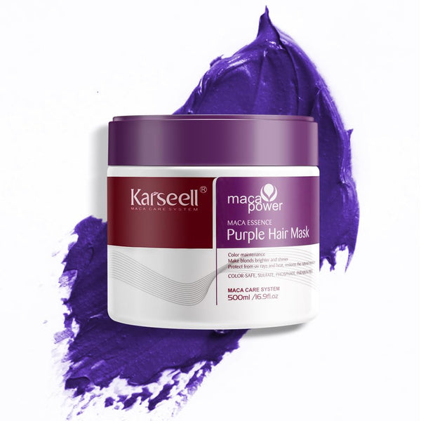 Karseell maca power Purple Hair Mask Professional Neutralizes Brass & Yellow Tones For Blonde Silver Gray Highlighted Hair 16.90 oz 500ml