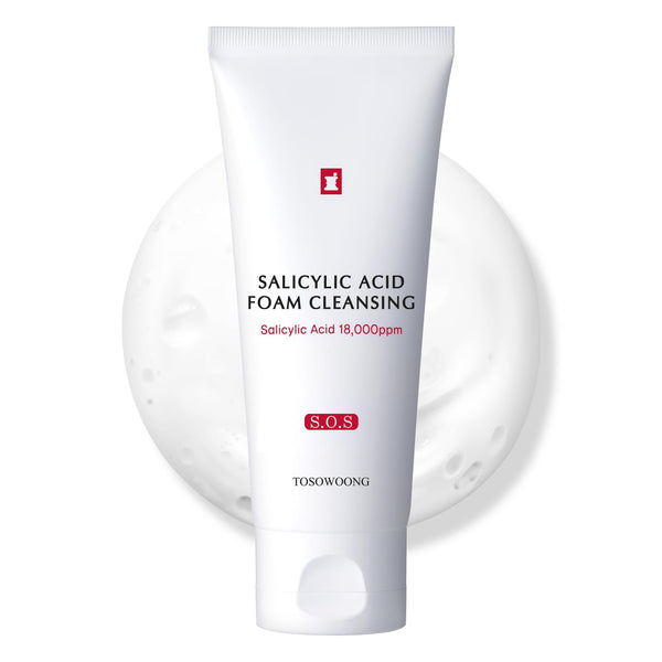 TOSOWOONG Salicylic Acid Foam Cleanser for Oily Skin, 18,000ppm Salicylic Acid, Deep Pore Cleansing, Face Wash For Breakouts, Exfoliating Cleanser, Korean Skin Care, 100ml, 3.38 fl. oz.