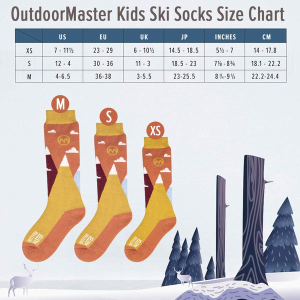 OutdoorMaster Kids Ski Socks - Merino Wool Blend, Over The Calf Design w/Non-Slip Cuff