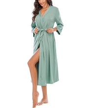 Women Kimono Robes Lightweight Cotton Long Robe Knit Bathrobe Soft Sleepwear V-Neck Loungewear for Women S-XXL (Celadon Green, Medium)