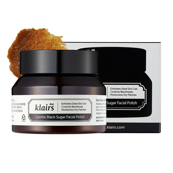 Dear, Klairs Gentle Black Sugar Facial Polish 110g, exfoliating, melts away pore-clogging blackheads and oil, whiteheads, facial and body scrub