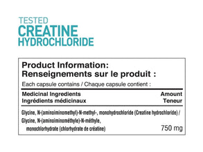 Tested Nutrition Creatine HCL Capsules | 750mg Creatine Hydrochloride HCL Capsules | Increased Muscle Mass, Strength, Performance, Recovery | 60 Servings (240 Capsules)