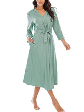 Women Kimono Robes Lightweight Cotton Long Robe Knit Bathrobe Soft Sleepwear V-Neck Loungewear for Women S-XXL (Celadon Green, Medium)