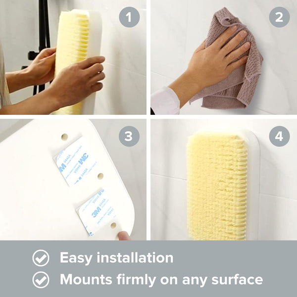 Wall Mounted Back Scrubber for Shower - Large Exfoliating Brush for Shower - Bathing Scrub Brush - Hands-Free Back Brush & Body Scrubber - Shower Accessories - 7.9x11.9in in-Shower Scrubber for Body