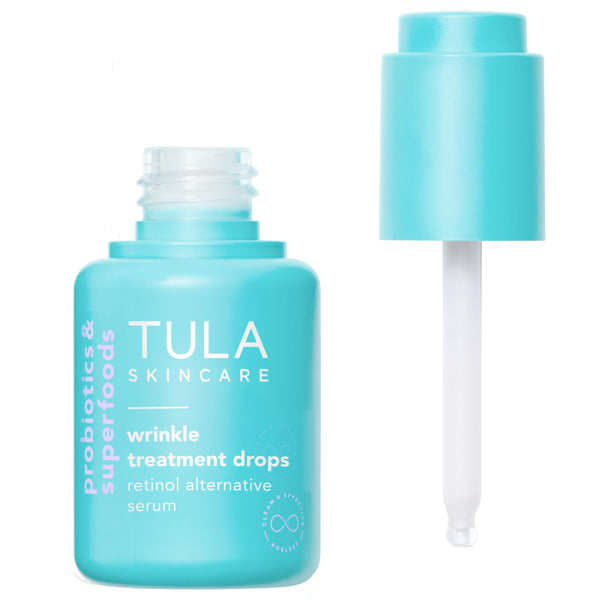 TULA Skin Care Wrinkle Treatment Drops - Retinol Alternative Serum, Anti-Aging, Minimizes Wrinkles, Contains Bakuchiol, Alfalfa Sprouts, and Stevia, 0.98 oz.