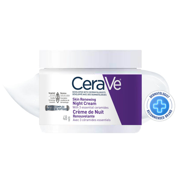 CeraVe Night Cream for Face, Skin Renewing Moisturizer for Men & Women With Hyaluronic Acid, Niacinamide, Bio Peptides & Ceramides. Fragrance Free, Non-comedogenic, Suitable for Sensitive Skin