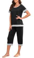 VINTATRE Women's Pajama Set Short Sleeve Shirt and Capri Pants Sleepwear Pjs Sets Lounge Set Black-XL