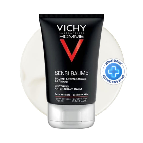 Vichy Face Moisturizer for Men After Shave, Homme Sensi Balm for Sensitive Skin and Irritated Skin, Paraben Free, 75mL