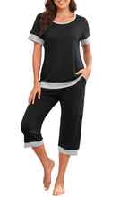 VINTATRE Women's Pajama Set Short Sleeve Shirt and Capri Pants Sleepwear Pjs Sets Lounge Set Black-XL