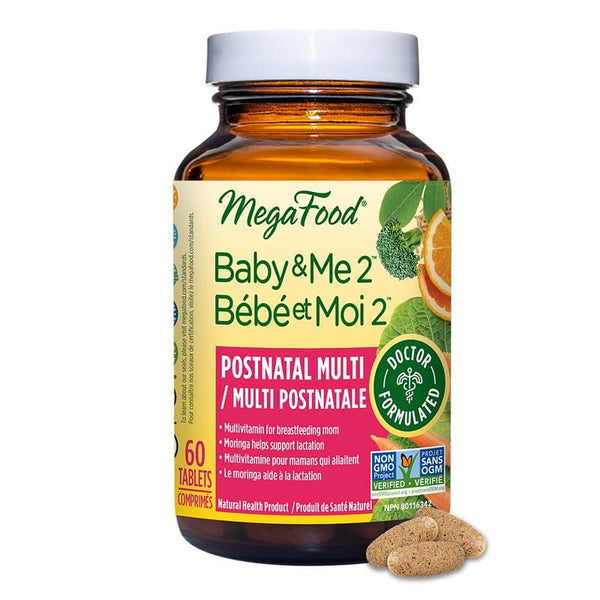 MegaFood Postnatal Vitamins for Breastfeeding Moms | Postpartum Lactation Supplement Multivitamins for Women | Vitamin C Vitamin A Choline Moringa Leaf & Iron | 60 Tablets