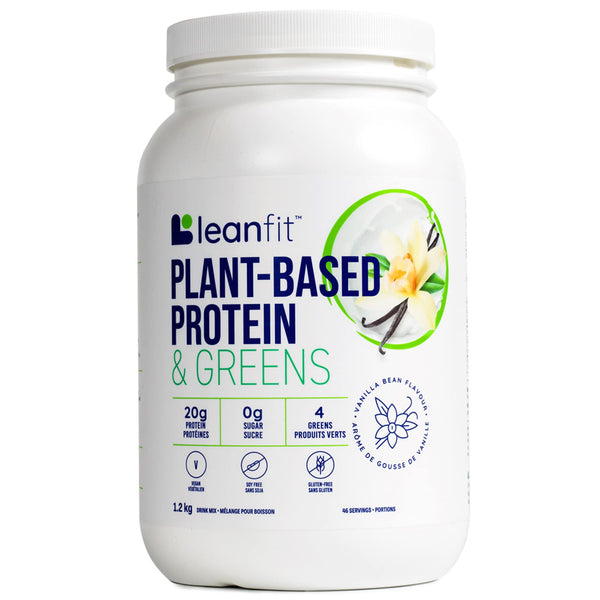 LEANFIT PLANT-BASED PROTEIN & GREENS Natural Vanilla – 20g Plant Protein + 4 Leafy Greens Per Serving – Vegan, Gluten-Free, Soy-Free, No Sugar - 46 Servings, 1.2kg Tub