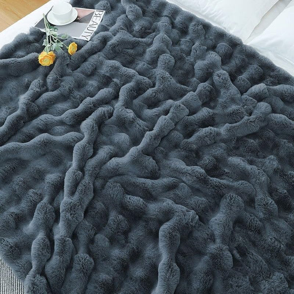 Faux Fur Throw Blanket Fleece Bubble Blanket Casa Carina-Super Soft Fluffy Fuzzy Blanket Plush Blanket-Cozy and Thick for Couch Chair Bed 160x200cm(63x79in) Dark Grey