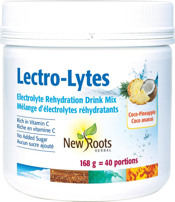 New Roots Herbal Lectro-Lytes, 168g, Coco-Pineapple Flavor, Electrolyte Rehydration Drink Mix Powder, Rich in Vitamin C, No Added Sugar, Potassium & Magnesium Supplement, Magnesium Glycinate Powder