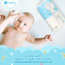 Orighty Dry Baby Wipes - Super Soft & Gentle, Use Wet or Dry, 100% Unscented Tissue for Baby Sensitive Skin, Versatile Uses for Diaper Changes, Baby Feeding, Nursing, Runny Nose & Drool, 600 Count