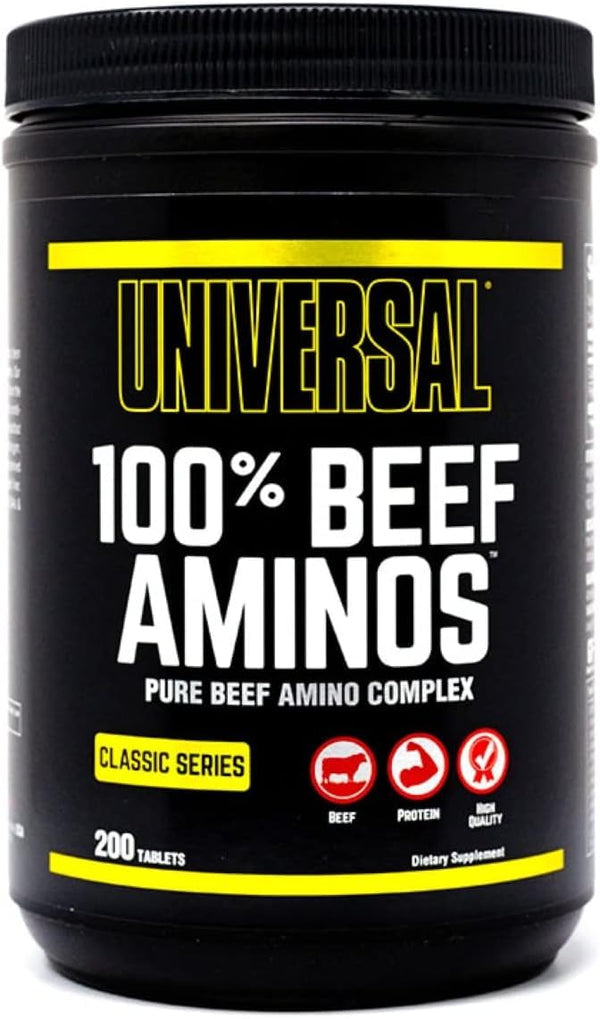 Universal 100% Beef Aminos Tablets | Pure Beef Amino Complex | Full Spectrum EAAs, BCAAs & Protein from Beef Protein Isolate & Pure Desiccated Argentine Beef Liver | 66 Servings, 200 Tablets (Pack of 1)