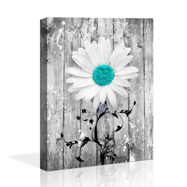 bathroom decor blue Gray Daisy Flowers abstract Wall Art Contemporary Decorative Modern Floral Canvas Artwork Daisy Flower Vase Picture Giclee Print on Canvas Picture Paintings Wall Decor for Bathroom