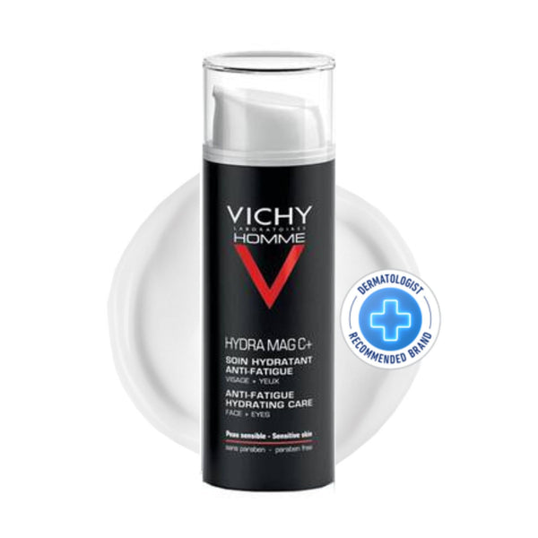 Vichy Face Moisturizer for Men, Homme Hydra Mag C+ Men's Brightening Face and Eye Cream for Dry, Combination and Sensitive Skin, with Vitamin C and Magnesium, Moisturizes and Reduces Dark Circles, Hypoallergenic, 50mL