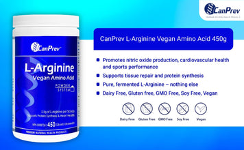 CanPrev L-Arginine Vegan Amino Acid Powder 450g 180-Servings - Supports Protein Synthesis & Heart Health - 2.5g L-Arginine Per Scoop - Enhances Athletic Performance & Energy - Pre-Workout Easy Mix