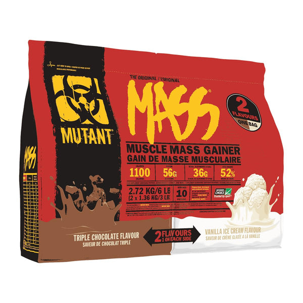 MUTANT MASS Weight Gainer Protein Powder with a Whey Isolate, Concentrate, and Casein Protein Blend, High-Calorie Shake (Triple Chocolate & Vanilla Ice Cream, Dual Chamber 6 lbs)