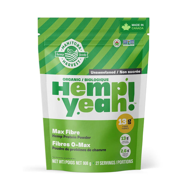 Manitoba Harvest Hemp Yeah! Organic Max Fibre Protein Powder, Unsweetened, 908g; with 13g of Fibre, 13g Protein and 2.5g Omegas 3&6 per Serving, Preservative Free, Non-GMO