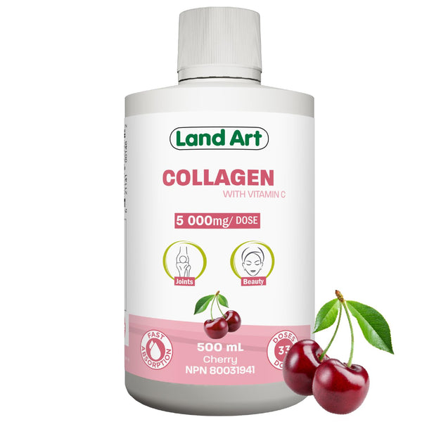 Collagen Supplement – Joint & Beauty Care Formula – Fast Action and Anti-Wrinkle – With Vitamin C - Cherry Flavour - 500ml – Non-GMO – Gluten Free – Sugar Free - Made in Canada