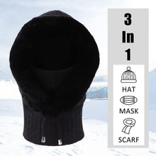 Zsedurt Winter Balaclava Hats for Women Ski Warm Thick Fluff Beanie Adult Neck Face Cover Cap(Black)