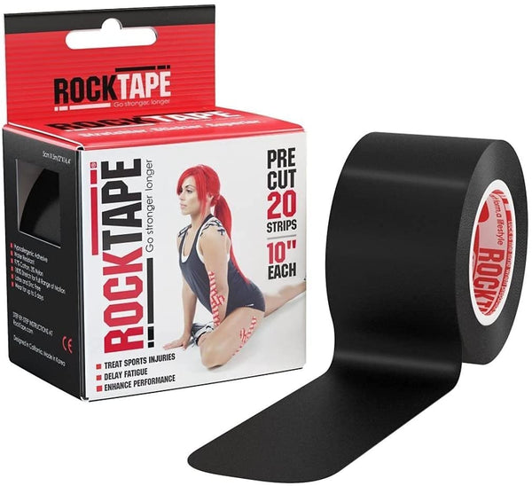 RockTape Original 2-Inch Water-Resistant Kinesiology Athletic Tape, Precut, Black