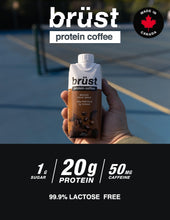 BRÜST PROTEIN COFFEE MOCHA - Chocolatey slightly sweet (20g Protein, 50mg Caffeine, 100 Calories) Chocolatey, Smooth, Slightly Sweetened Cold Brew Coffee, 330mL, 12 Pack, Brust Iced Coffee - AS SEEN ON DRAGON'S DEN