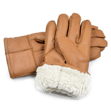 Harssidanzar Winter Leather Gloves For Mens Warmth Sheepskin Shearling Lined Thermal Gloves SM042CA,Camel,Size M