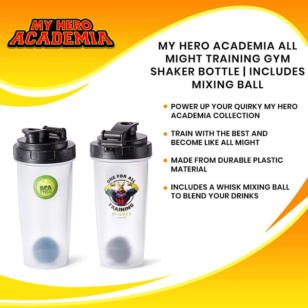 My Hero Academia All Might Training Gym Shaker Bottle | Perfect for Protein Shakes, Pre & Post-Workout Blends, & More | Includes Mixing Ball