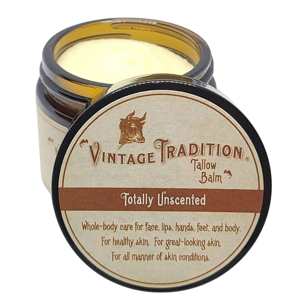 Vintage Tradition Beef Tallow Balm for Skin Care – Unscented, All Purpose Balm for Sensitive Skin Heals and Hydrates with Olive Oil + Tallow from Grass-Fed Cows – Beef Tallow for Skin, 2 fl. oz.