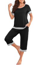 VINTATRE Women's Pajama Set Short Sleeve Shirt and Capri Pants Sleepwear Pjs Sets Lounge Set Black-XL