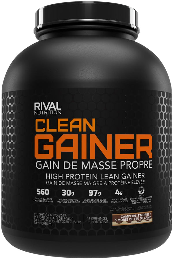 RIVALUS Clean Gainer S'mores 5 lb - Delicious Lean Mass Gainer with Premium Dairy Proteins, Complex Carbohydrates, Quality Lipids, No Banned Substances