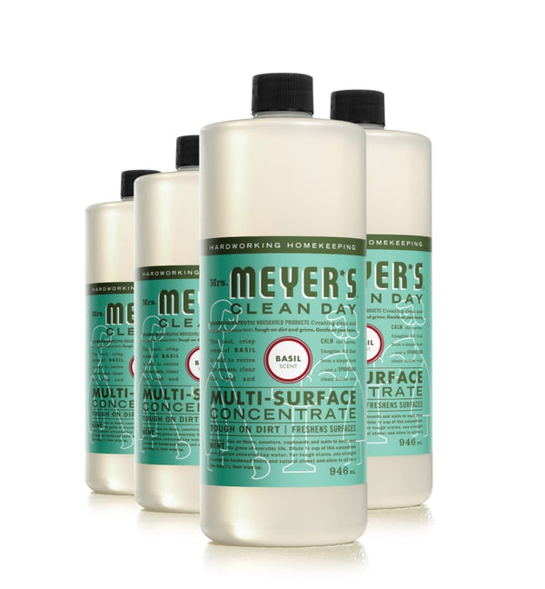 Mrs. Meyer's Clean Day Multi-Surface Cleaner Concentrate, Use to Clean Floors, Tile, Counters & More, Basil Scent, 946 ml Bottles, 4 Pack